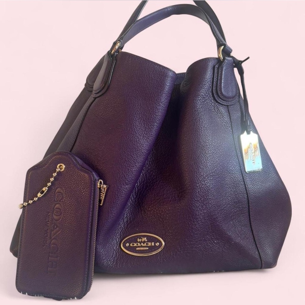 Coach Pebble Leather Shoulder Bag in Plum with Matching Pouch